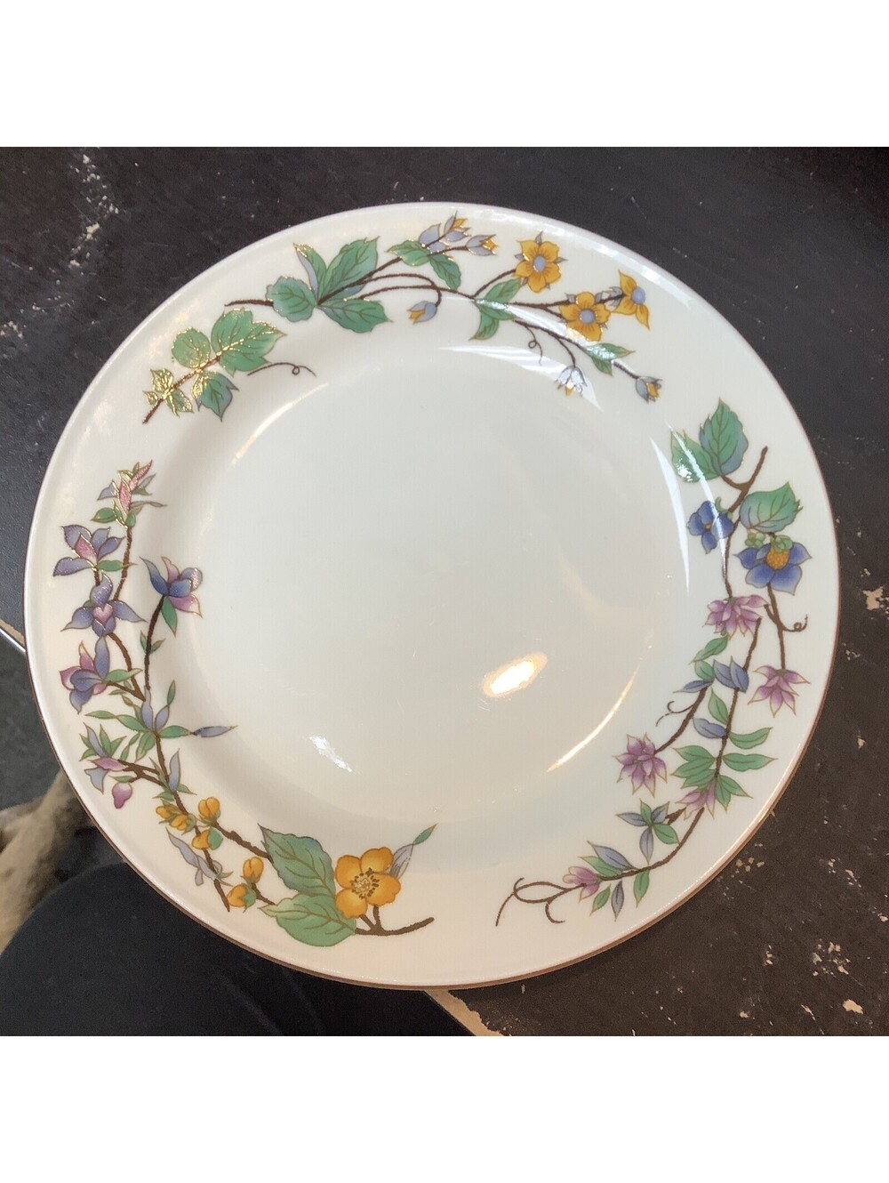 Woodhill by Citation Salad Plate 7 5/8" Floral Rim Brown Trim
